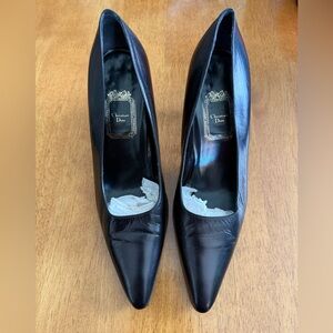 Vintage Christian Dior Women's Black Leather Pointed-Toe Pumps